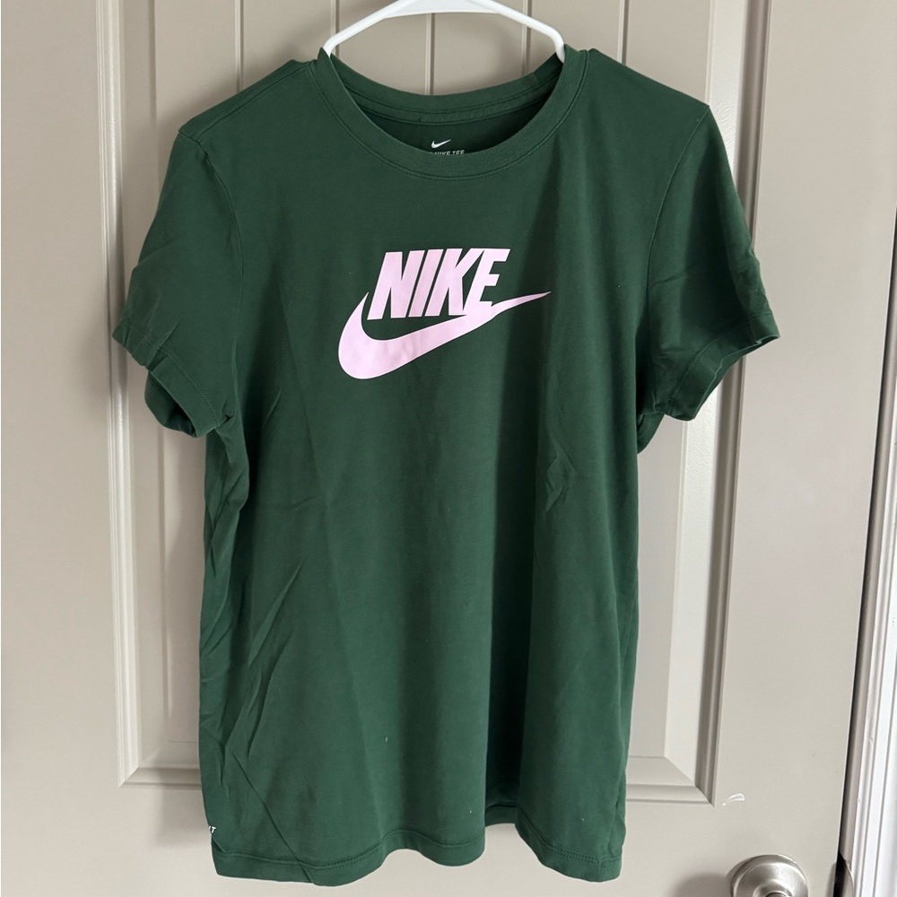 Nike Forest Green Tee with Pink Logo